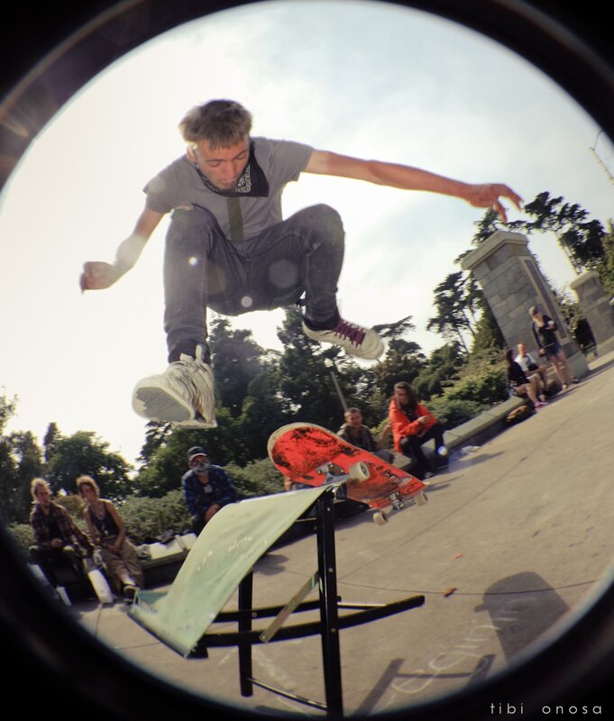 Skater performing trick in park