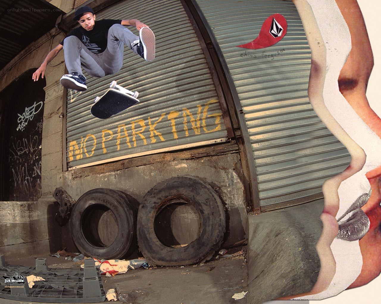 Skater performing trick in urban setting