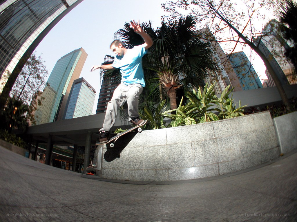 Skater performing trick on ledge
