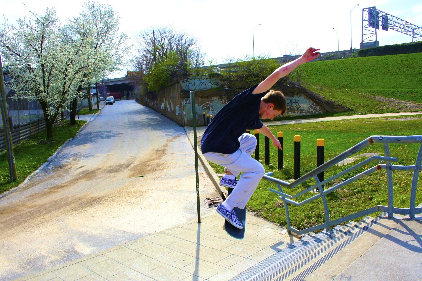 Skater performing trick on rail