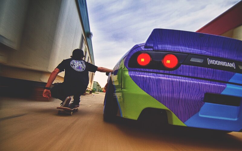 Skater Pushing Car