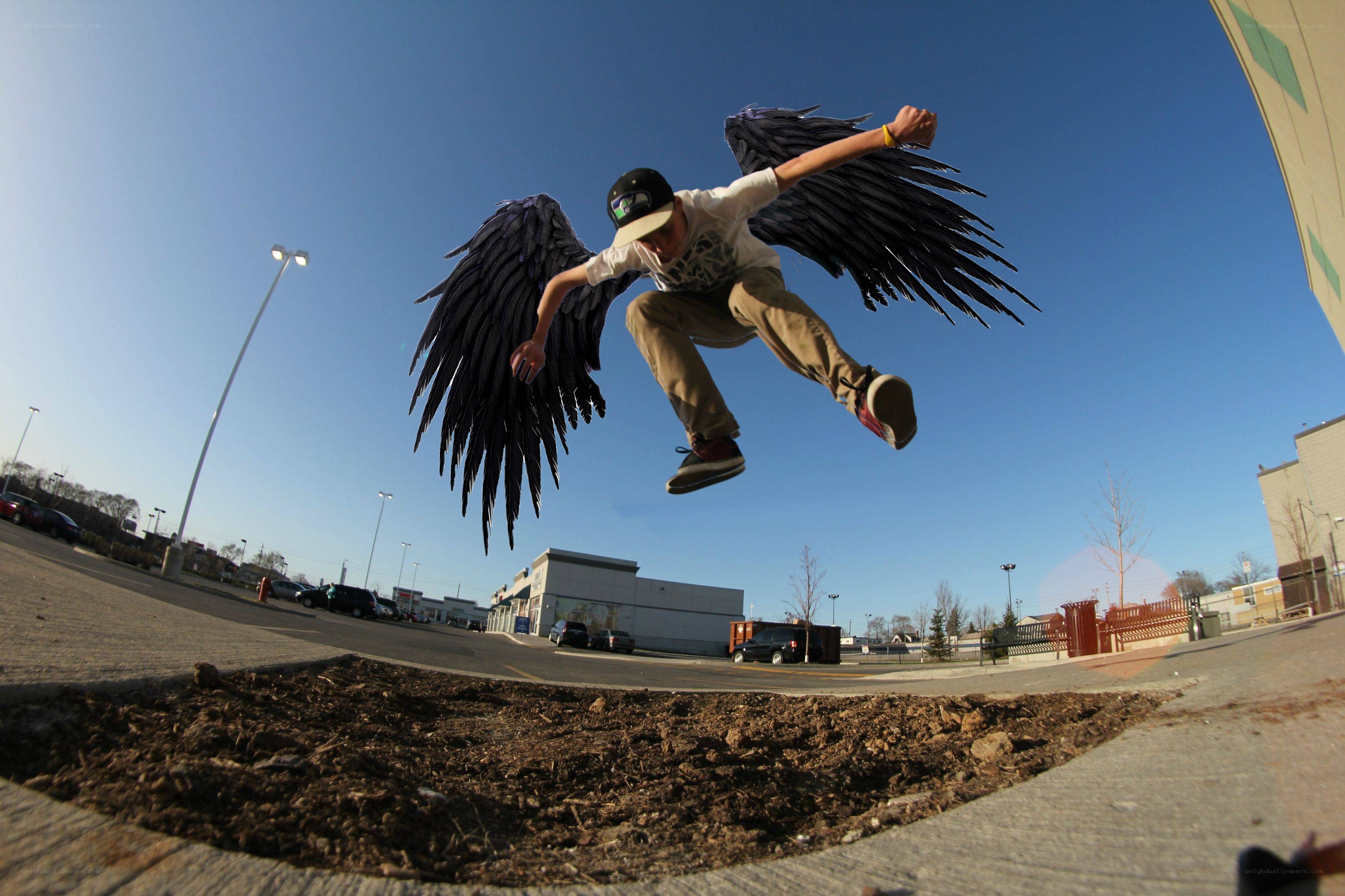 Skater with angel wings