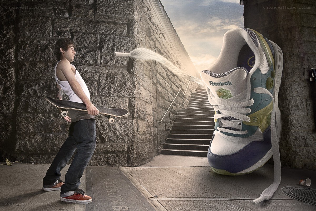 Skater with giant Reebok shoe
