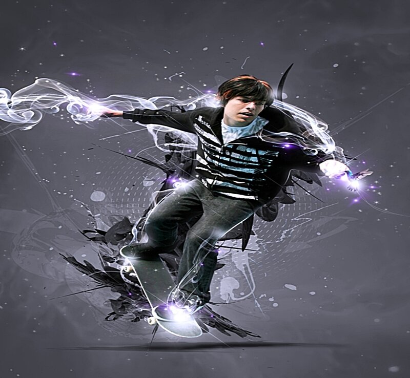 skater with glowing effects