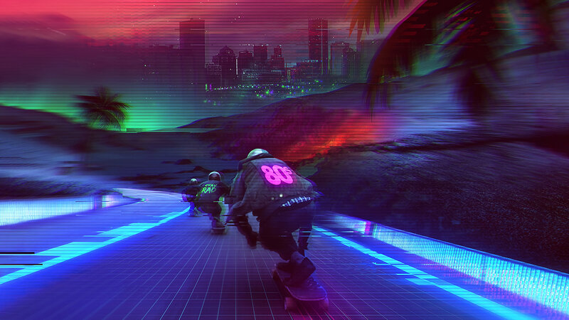 Skaters on a Neon Path