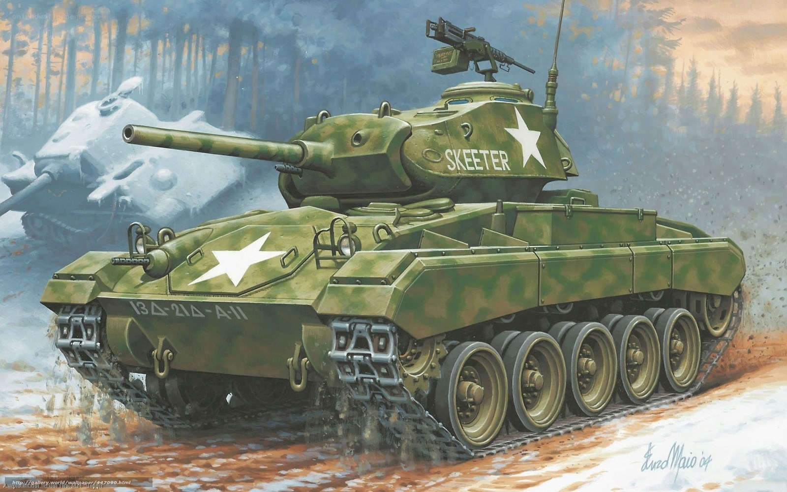 Skeeter tank in snowy forest