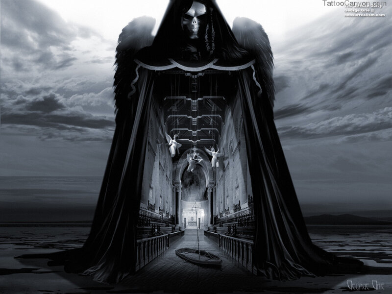 Skeletal Angel Figure — Black, Dramatic
