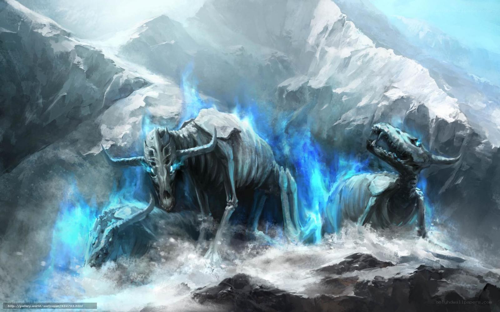 skeletal beasts in icy mountains