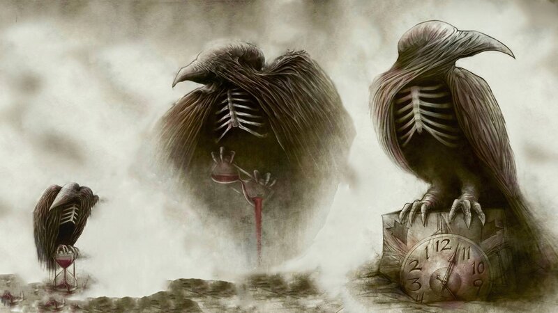 Skeletal Birds with Clocks
