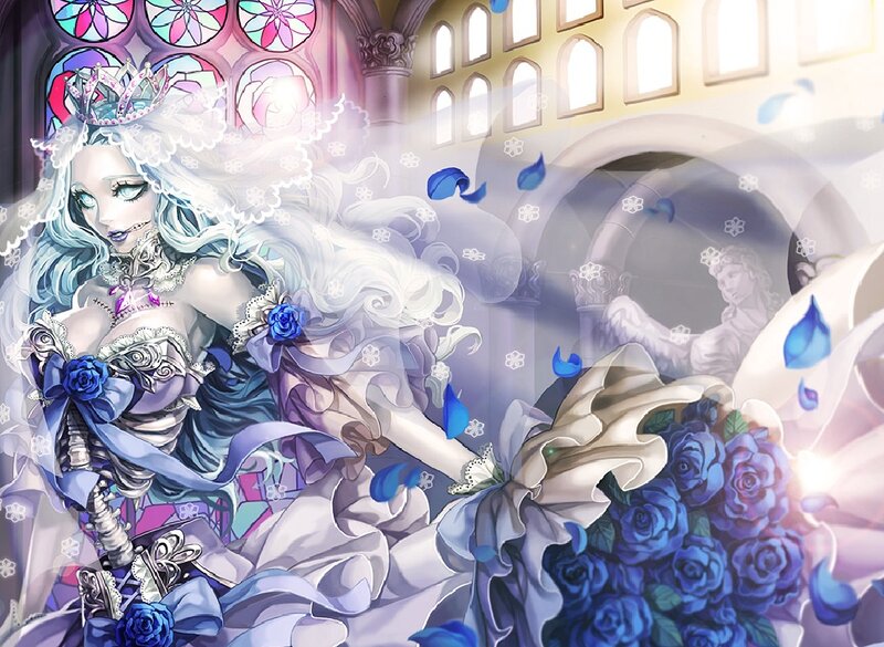 Skeletal Bride with Blue Roses