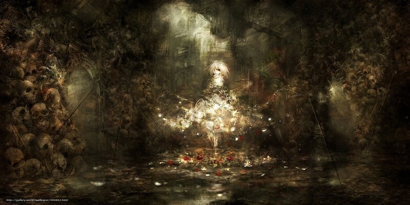 skeletal chamber with glowing figure