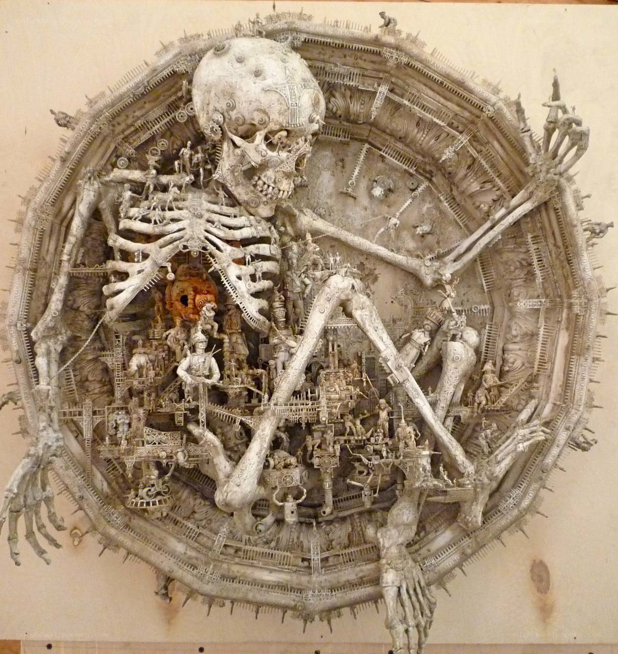 skeletal city sculpture