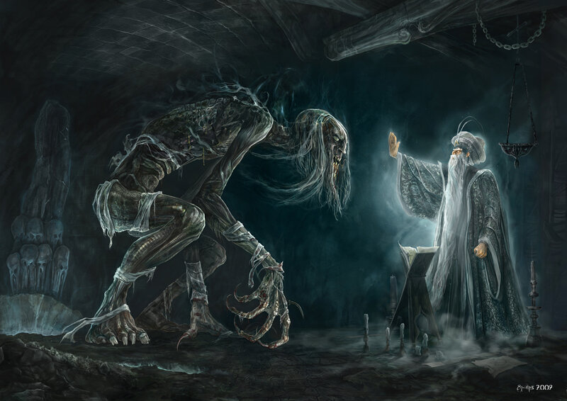 Skeletal Creature and Wizard — Black