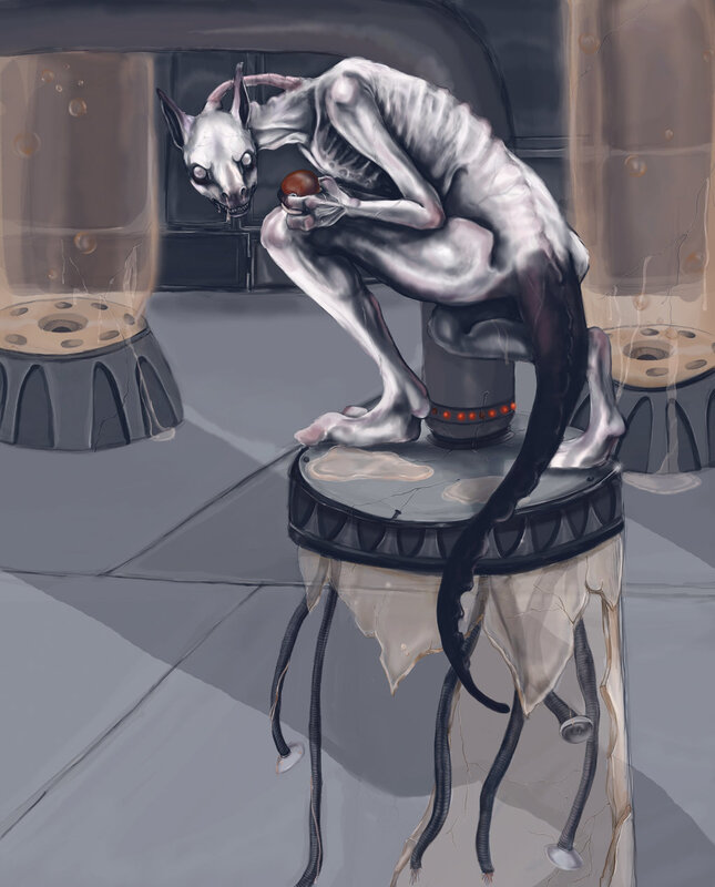 skeletal creature eating fruit