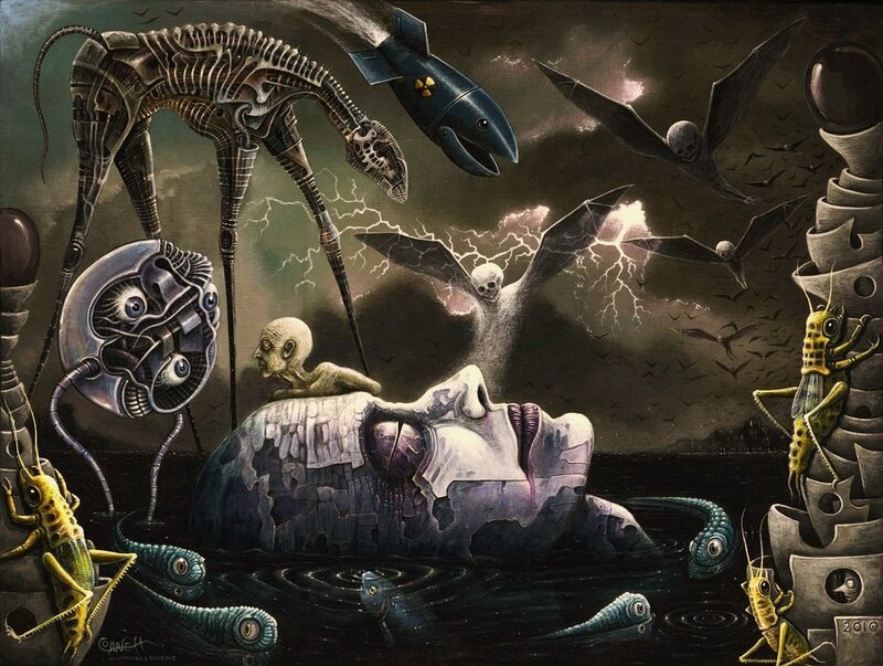 Skeletal Creature in Dark Scene