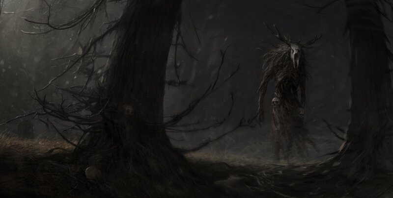 Skeletal Creature in Forest — Black