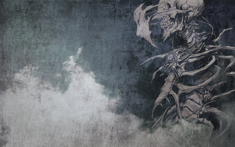 skeletal creature in mist