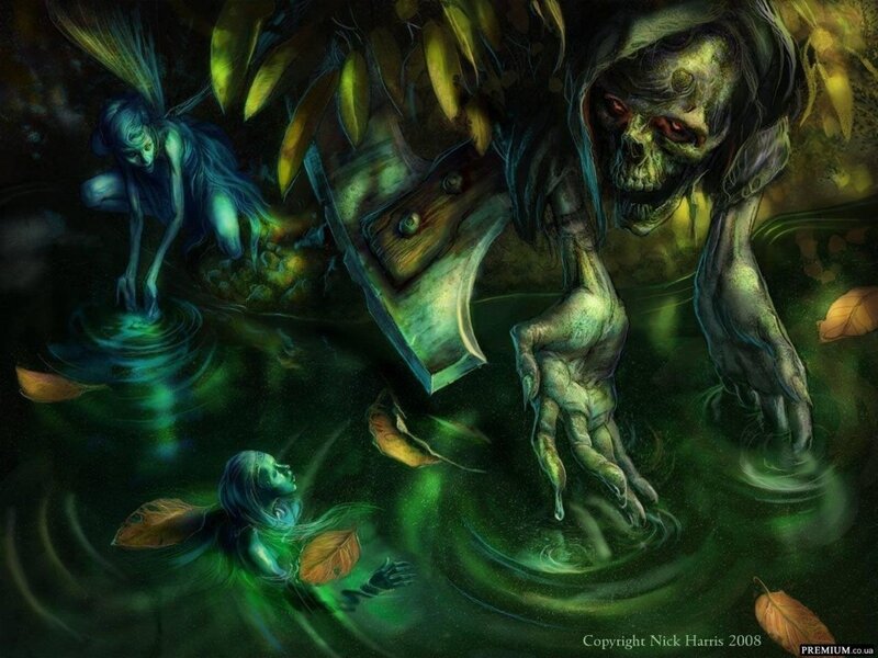Skeletal Creature in Swamp — Green