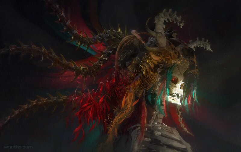 Skeletal Creature with Feathers