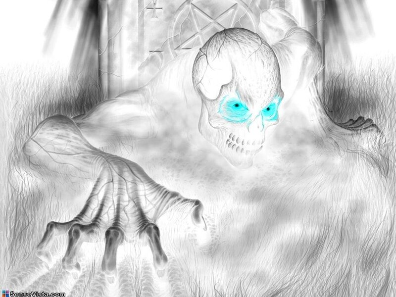 Skeletal Creature with Glowing Eyes — White