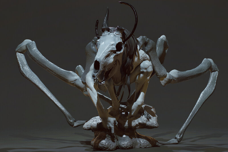 Skeletal Creature with Horns — Gray