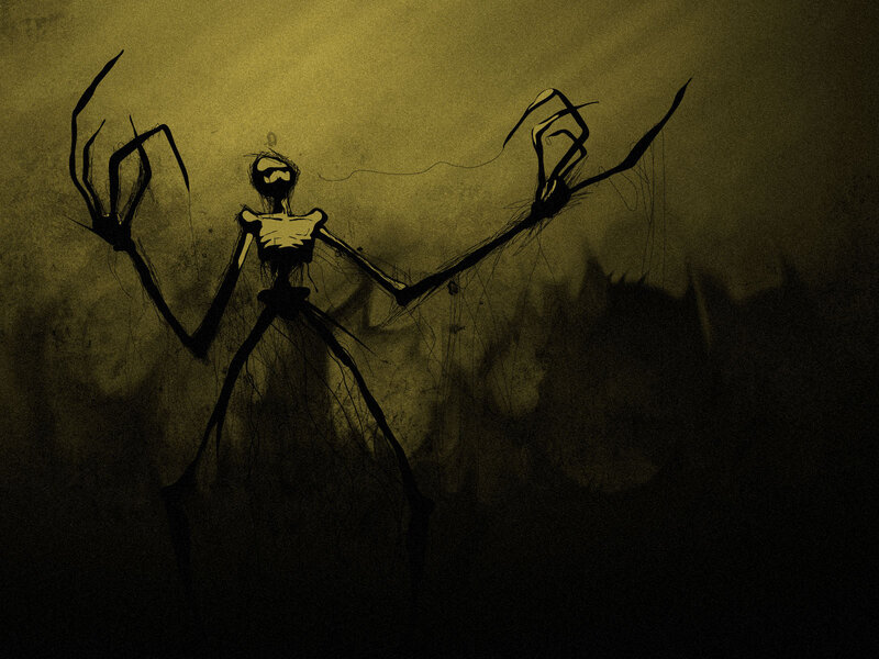 skeletal creature with spider limbs