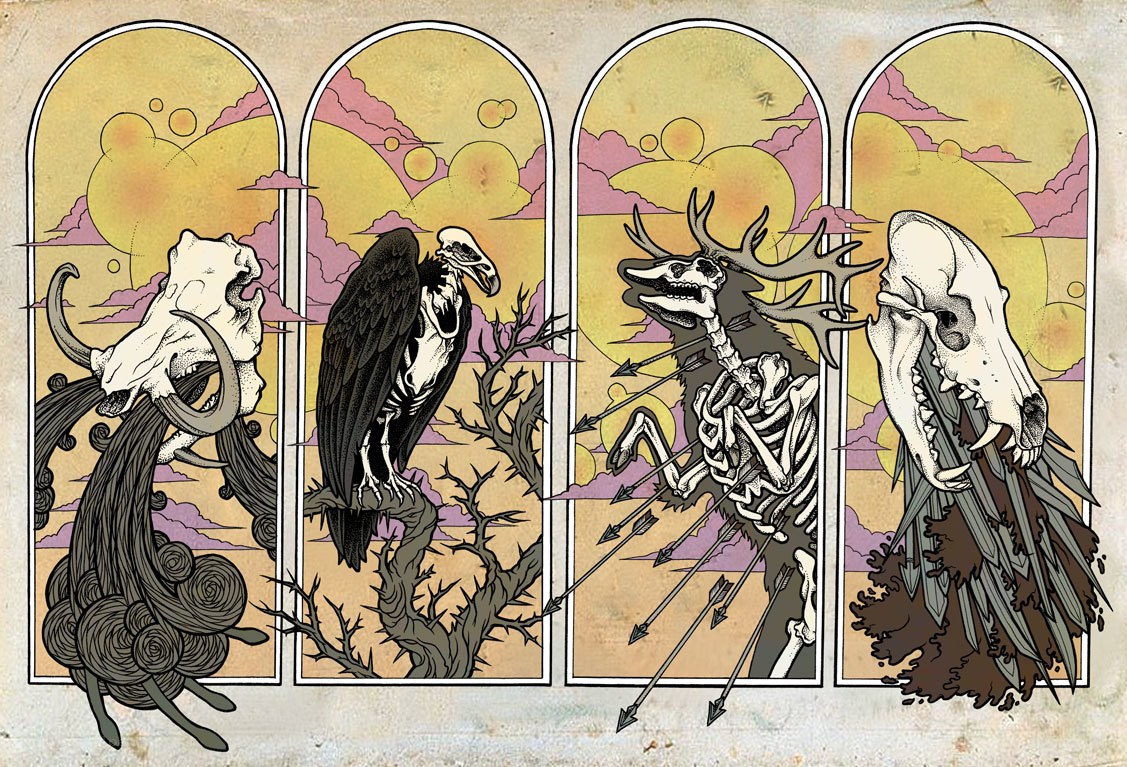 skeletal creatures in arched panels