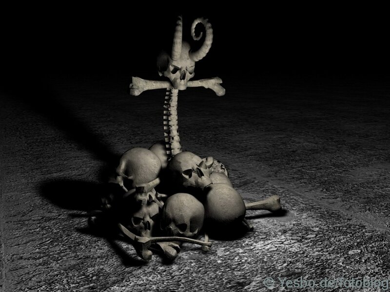 skeletal cross with skulls