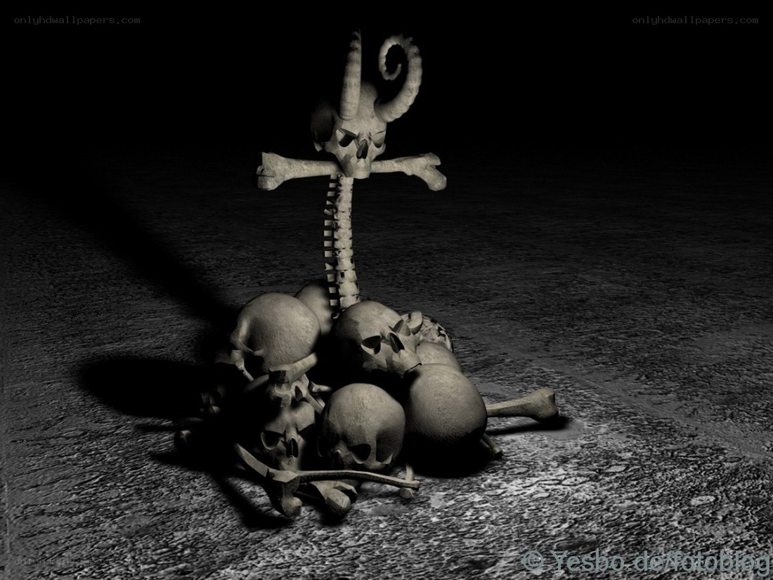 skeletal cross with skulls