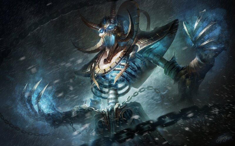 Skeletal Demon with Horns — Blue