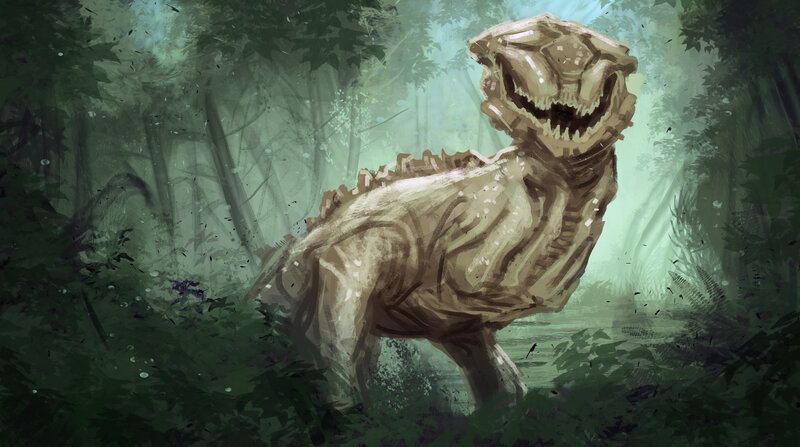 Skeletal Dinosaur in Forest