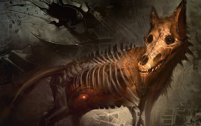 Skeletal Dog Creature — Brown