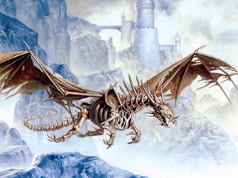 Skeletal Dragon in Flight — Brown