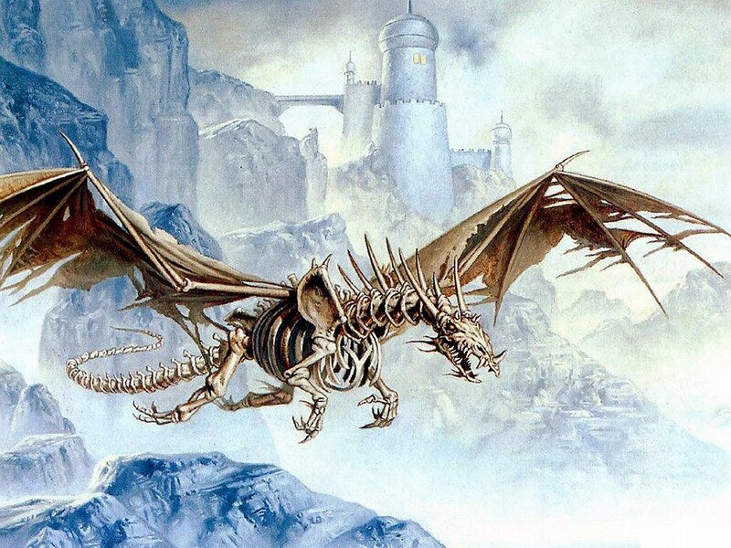 skeletal dragon in flight