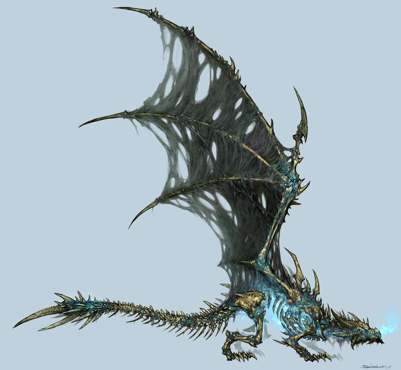 skeletal dragon with glowing core