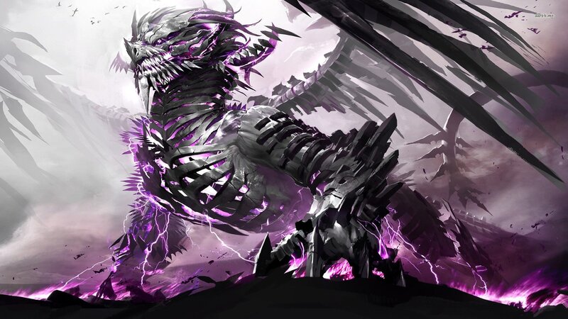 Skeletal Dragon with Purple Lightning — Dramatic