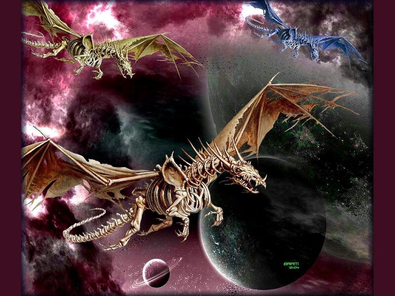 skeletal dragons in space