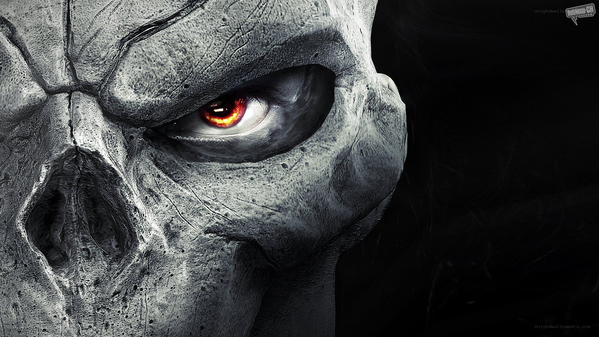 skeletal face with glowing eye