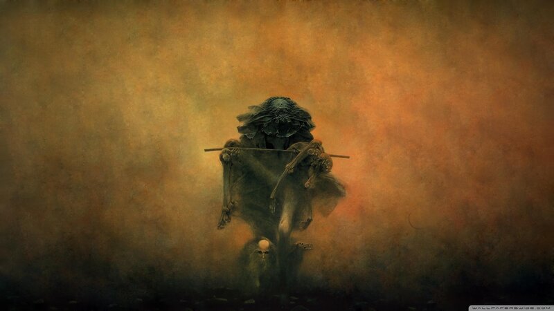 Skeletal Figure Carrying Bones — Brown, Dramatic, Digital Art, Skull