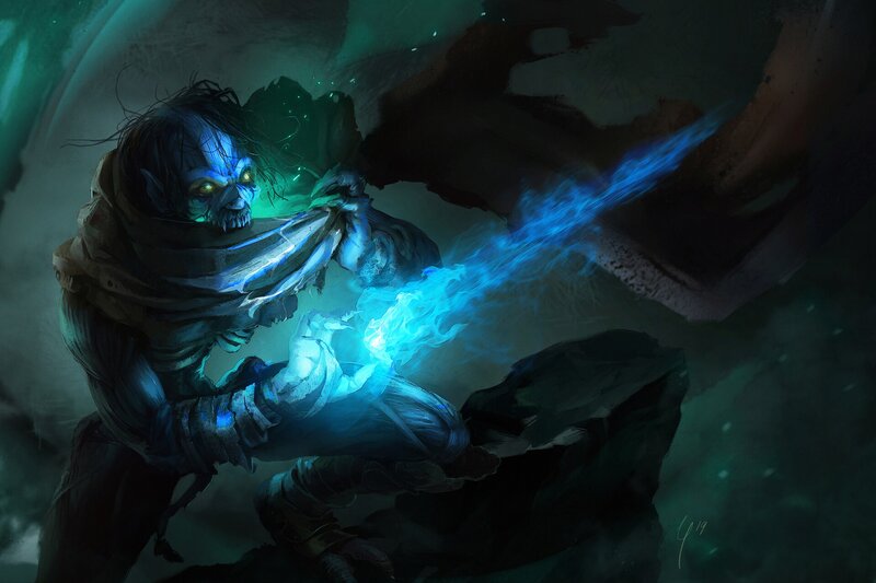 Skeletal Figure Casting Spell — Blue
