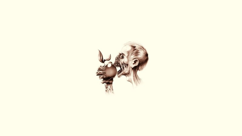 Skeletal Figure Eating Apple