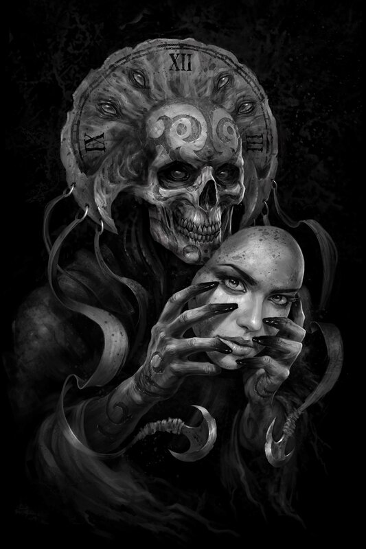 Skeletal Figure Holding Woman