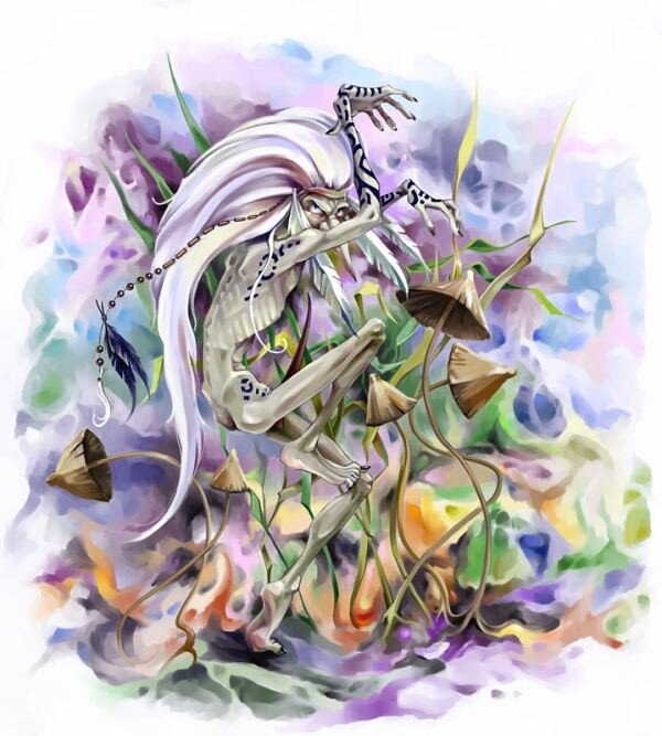 skeletal figure in a mystical forest