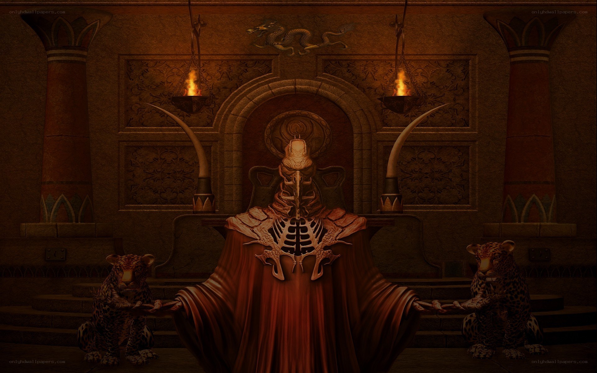 skeletal figure in ancient chamber
