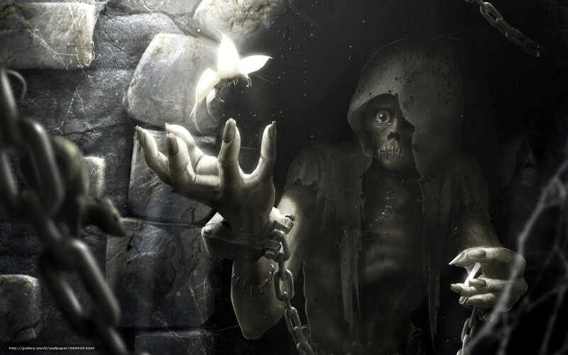skeletal figure in chains