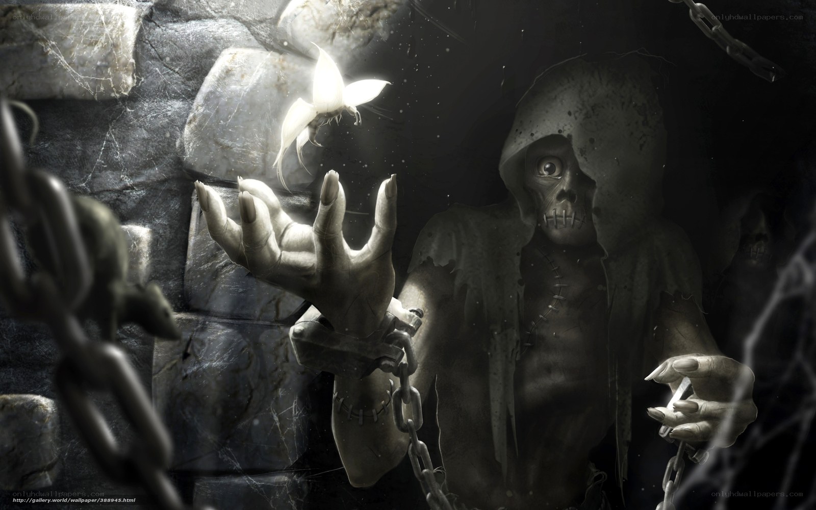 skeletal figure in chains