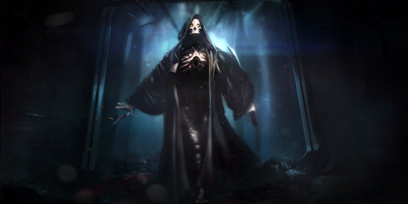 Skeletal Figure in Cloak — Black, Dramatic