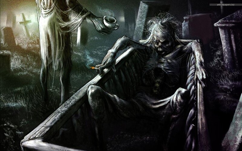 Skeletal Figure in Coffin
