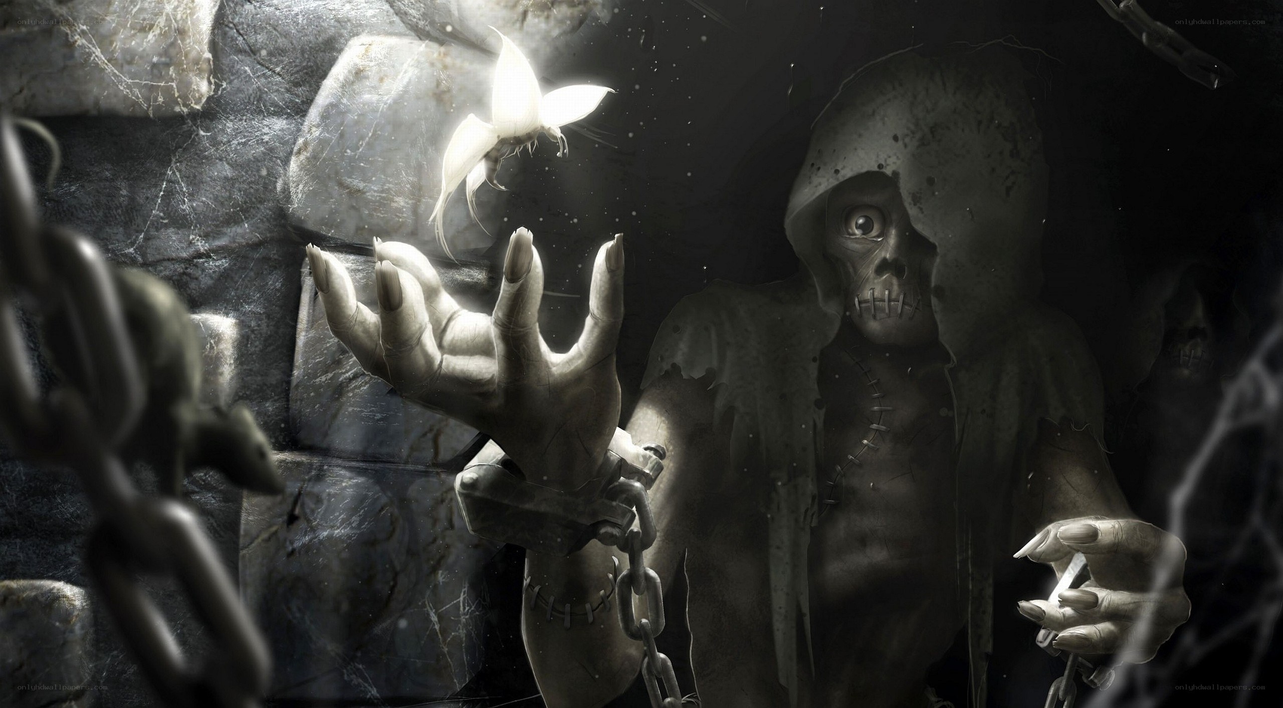 skeletal figure in dark dungeon