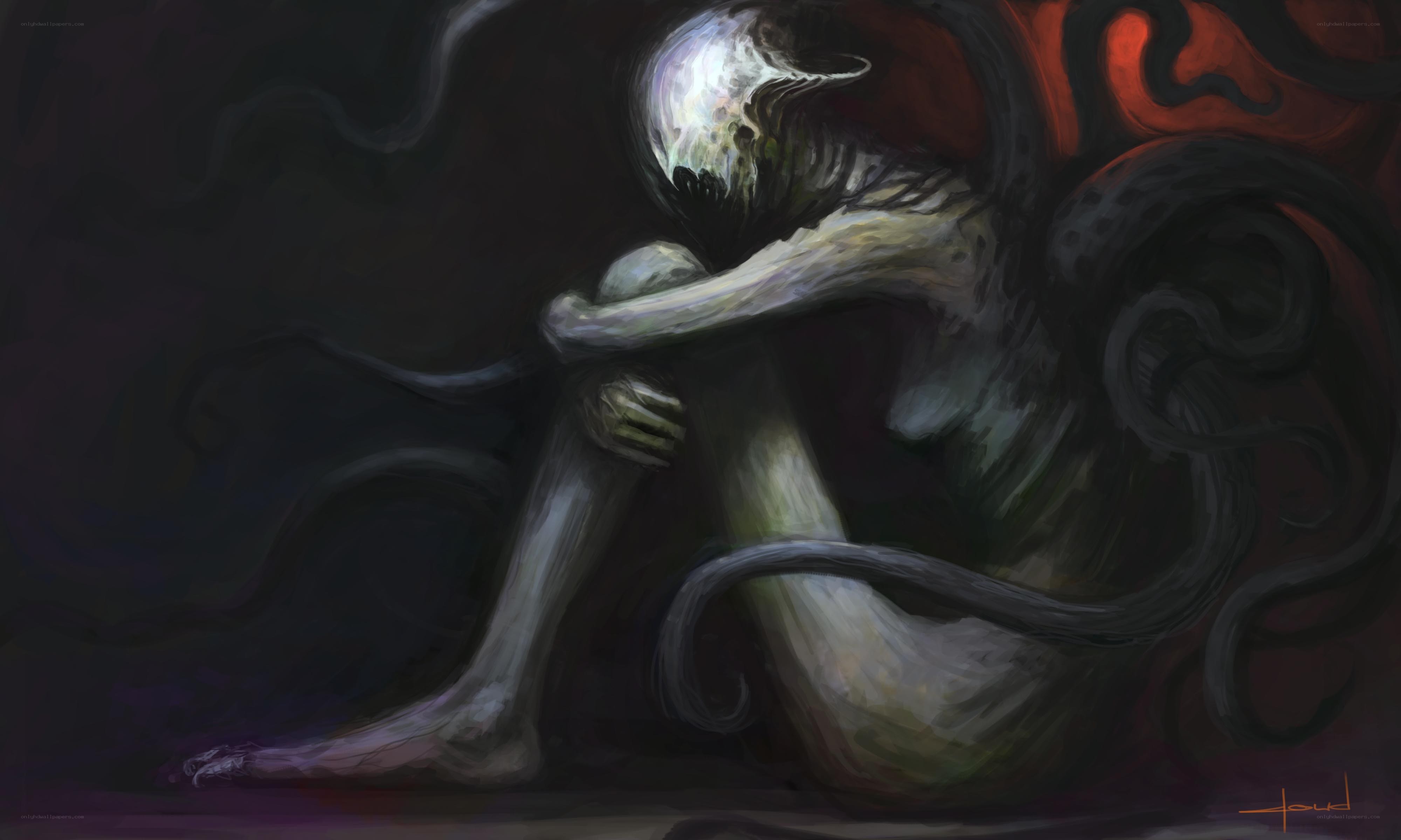 skeletal figure in despair